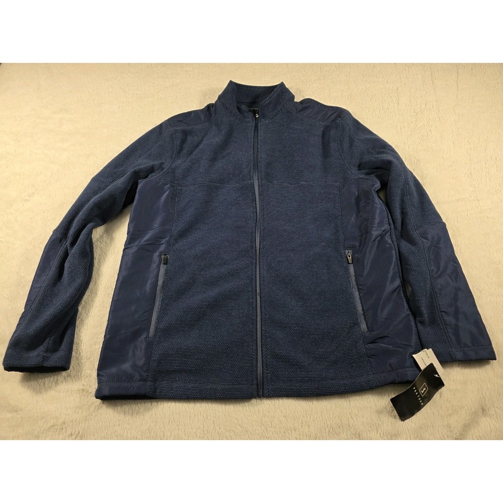 NWT PGA TOUR Men's‎ Medium Dura Fleece Paneled Zip-Front Golf Jacket Navy Indigo